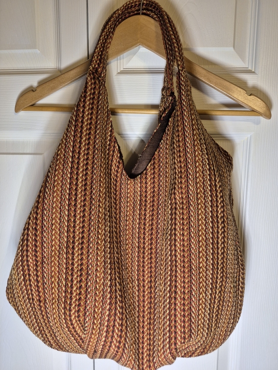 Handmade Handbags - Handmade Upcycled Woven Hobo Bag in Multitone Brown & Tan